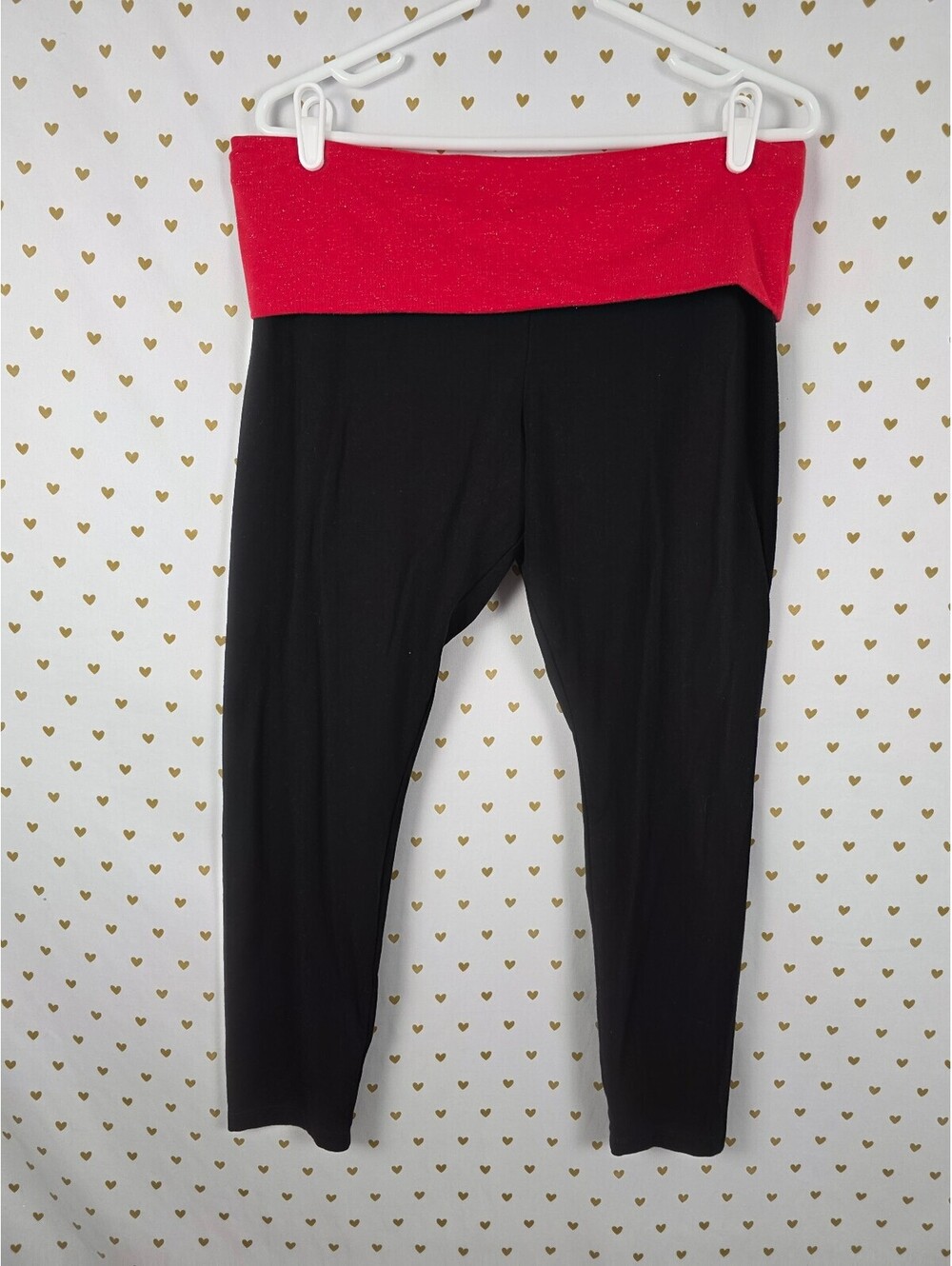 Victorias Secret PINK Red Foldover Ankle Skinny Glitter Yoga Pants XL